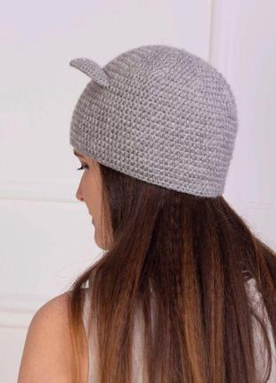Котошкопапка серого цвета теплая шапка с ушками5 фото