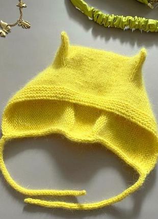 Трендовий коточепчик жовтого кольору  пух норки котошапка1 фото