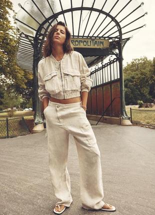Льняные брюки брюки карго палаццо широкие лен асимметричные свободные летние10 фото