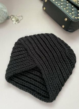 Стильна шапка-чалма в'язаний тюрбан чорного кольору 100% ручна робота2 фото