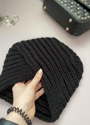 Стильна шапка-чалма в'язаний тюрбан чорного кольору 100% ручна робота3 фото