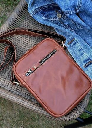 Чоловіча коричнева шкіряна сумка через плече oxford