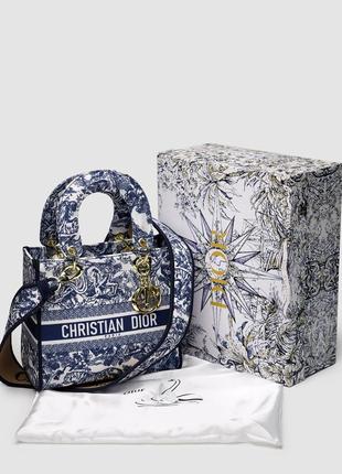 Сумка жіноча в стилі christian dior medium lady d-lite bag blue/white