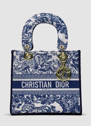 Сумка женская в стиле christian dior medium lady d-lite bag blue/white3 фото