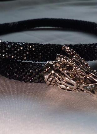 Черный матовый жгут чокер "дракон" украшение из бисера со стальными чешуйками змея4 фото