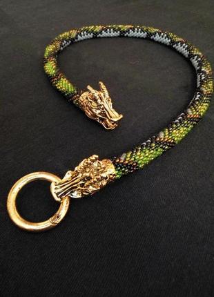 Зелений джгут чокер дракон, змія короткий намисто з бісеру4 фото