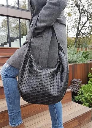 Сумка женская натуральная кожа, черный венетто 1658