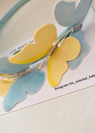 Обруч с бабочками желто-голубой патріотичний з метеликами