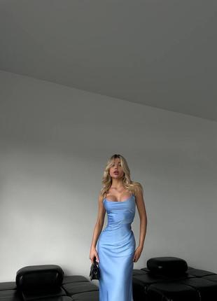Платье длинное / платье миди / платье шелк армани / платье голубое / женское стильное нежное платье / женственное платье5 фото