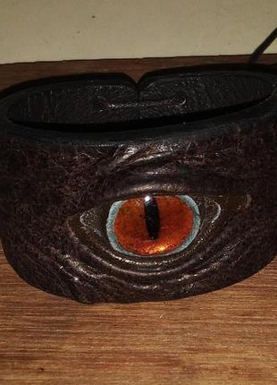 Браслет "око дракона" натуральна шкіра. коричневий.3 фото