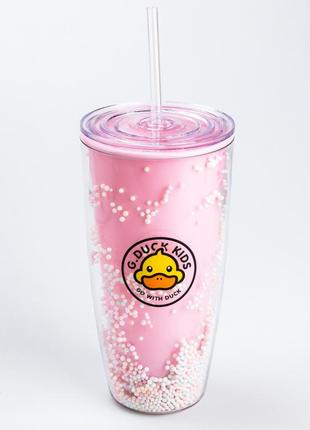 Стакан пластиковий багаторазовий g. duck 750 мл з кришкою та трубочкою