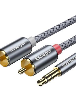 Кабель звуковий essager 3.5mm to 2 rca 2m gray org