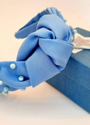 Блакитний тюрбан обідок з вузлом ідея подарунка2 фото