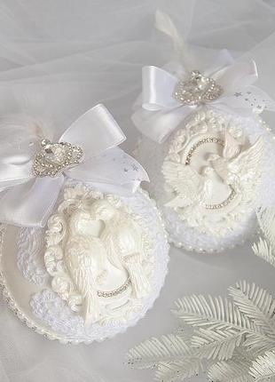 Белые новогодние шары / игрушки на елку / украшение на елку / новорічні іграшки / набор 2шт.