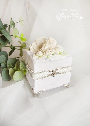Шкатулка белая на свадьбу / шкатулка под кольца с цветами