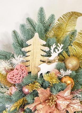Пристінна ялинка новорічний декор в пудровом кольорі2 фото