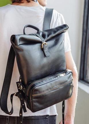 Черный кожаный рюкзак с дополнительной сьемной сумкой трансформером10 фото