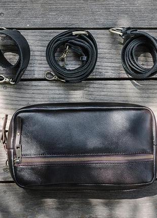 Черный кожаный рюкзак с дополнительной сьемной сумкой трансформером4 фото