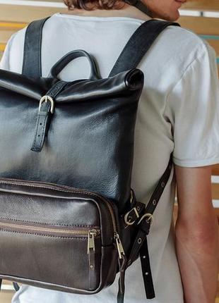 Шкіряний рюкзак середній + бежева з'ємна сумка трансформер6 фото