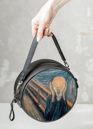 Дизайнерская круглая сумка клатч с ручной росписью  эдвард мунк "крик"