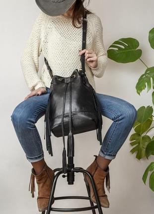 Женский черный кожаный рюкзак сумка через плечо9 фото