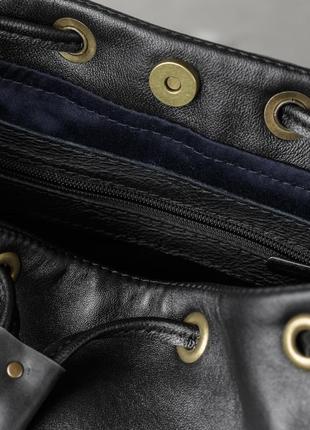 Женский черный кожаный рюкзак сумка через плечо6 фото
