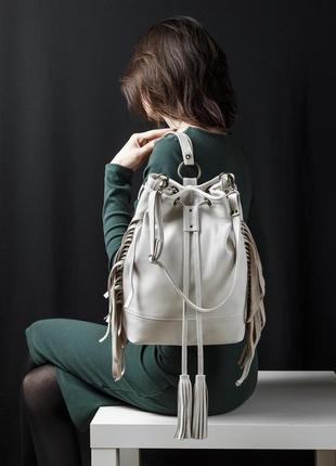 Светло - бежевый бохо рюкзак сумка из натуральной кожи1 фото