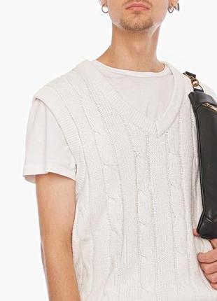 Чоловіча шкіряна сумка барсетка через плече із зовнішньою кишенею2 фото