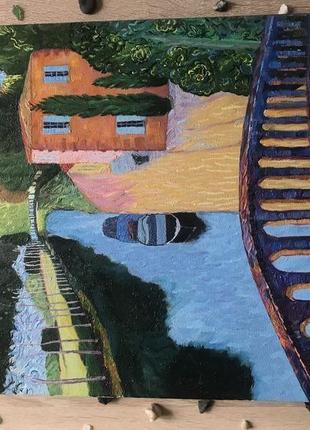 Картина маслом "реальная фантазия", 35×45, холст, италия, река