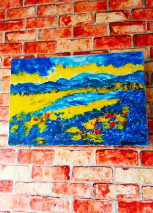 Пейзаж картина акрилом "утро в провансе" холст современная живопись подарок для дома украшение стен1 фото