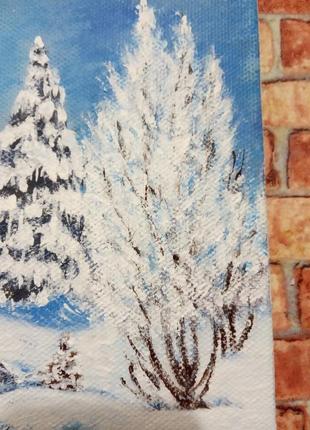 Картина акрилом "зимняя сказка" холст размер  25х30 см подарок для дома украшение для стены4 фото