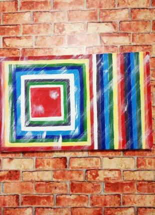 Червоний квадрат авторська картина акрил полотно 40х25 см ексклюзивна сучасна живопис