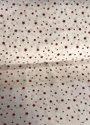 Турецький ранфорс "зірки червоні на білому" 100 % бавовна-ширина 240 см1 фото