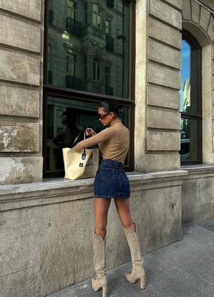 Нереальная джинсовая юбка с разрезами по фигуре короткое мини с высокой посадкой6 фото