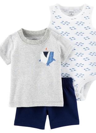 Бавовняний комплект-трійка для хлопчика: футболка, шорти, боді майка