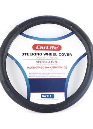 Чохол на кермо carlife l (39-41 см) чорний екошкіра (sw113l)