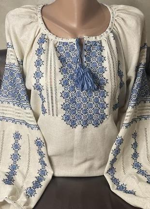 Стильна жіноча сорочка на сірому льоні. tm savchukvyshyvka ж-2301-23926 фото