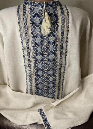Стильна вишиванка ручної вишивки на сірому льоні. ч-1906 фото
