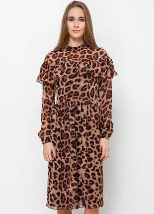 Шифоновое платье с воланом леопард2 фото