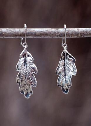 Серебряные серьги "дубовые листики"1 фото