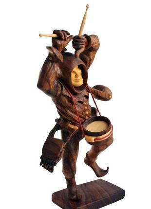 Танцующий шут с барабаном и мандолиной, ручная работа, резьба по дереву ( орех, клен) 18 см3 фото