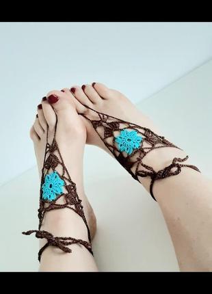 Пляжное украшение на ноги сандалии вязаные  декоративное вязаный слейв браслет на ноги9 фото