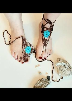 Пляжное украшение на ноги сандалии вязаные  декоративное вязаный слейв браслет на ноги8 фото