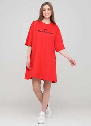 Сукня-футболка "only women" червоне з темно-синім лого попереду