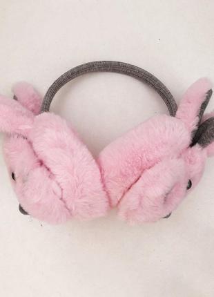 Дитячі навушники зайчик хутряний. колір рожевий