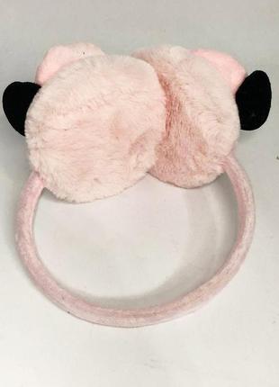 Хутряні навушники панда. колір: рожевий2 фото