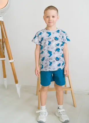 Костюм дитячий для хлопчика динозаври (футболка, шорти)1 фото