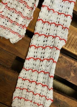Жіночий смугастий шарф (ідеал оригінал червоно-білий)2 фото