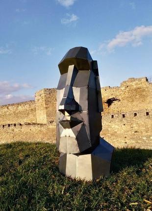 Полігональна фігура з металу. скульптура моаї. голова з острова пасхи1 фото