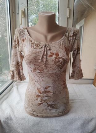 Брендовая вискозная трикотажная блуза блузка лонгслив3 фото